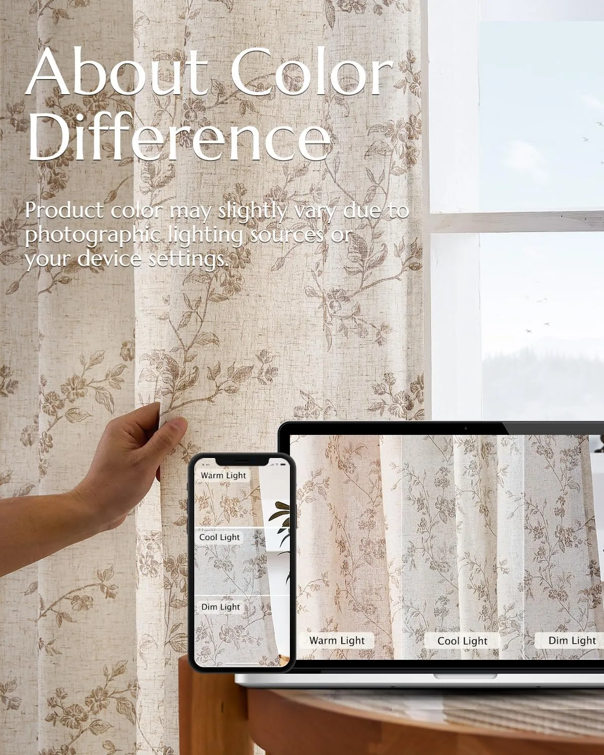 jinchan Linen Floral Curtains for Living Room 63 Inch Length Taupe Printed Curtains Back Tab French Country Farmhouse Flower Patterned Drapes Bedroom Window Curtain Set 2 Panels