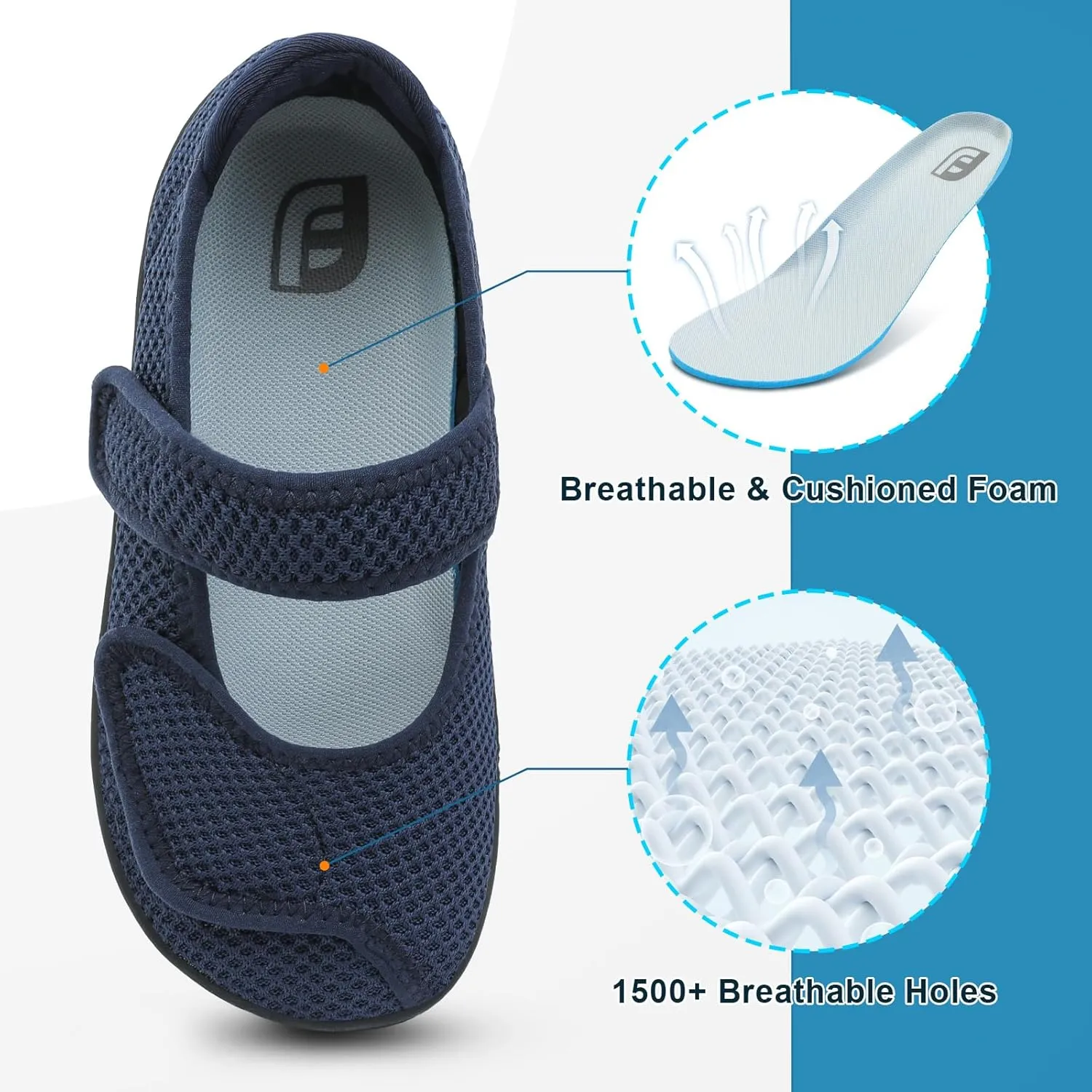 JOINFREE Womens Barefoot Walking Shoes Wide Diabetic Shoes Adjustable Mary Jane Shoes Flats Arthritis Edema Casual Shoes Breathable Slip on Sneakers Indoor Outdoor