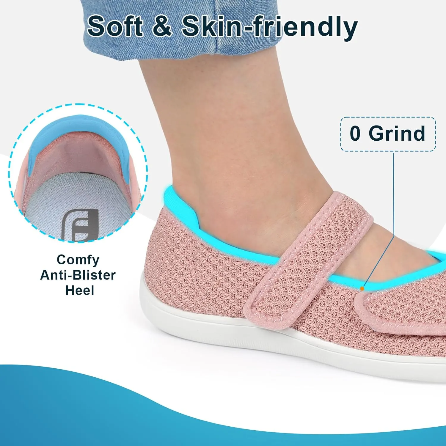 JOINFREE Womens Barefoot Walking Shoes Wide Diabetic Shoes Adjustable Mary Jane Shoes Flats Arthritis Edema Casual Shoes Breathable Slip on Sneakers Indoor Outdoor