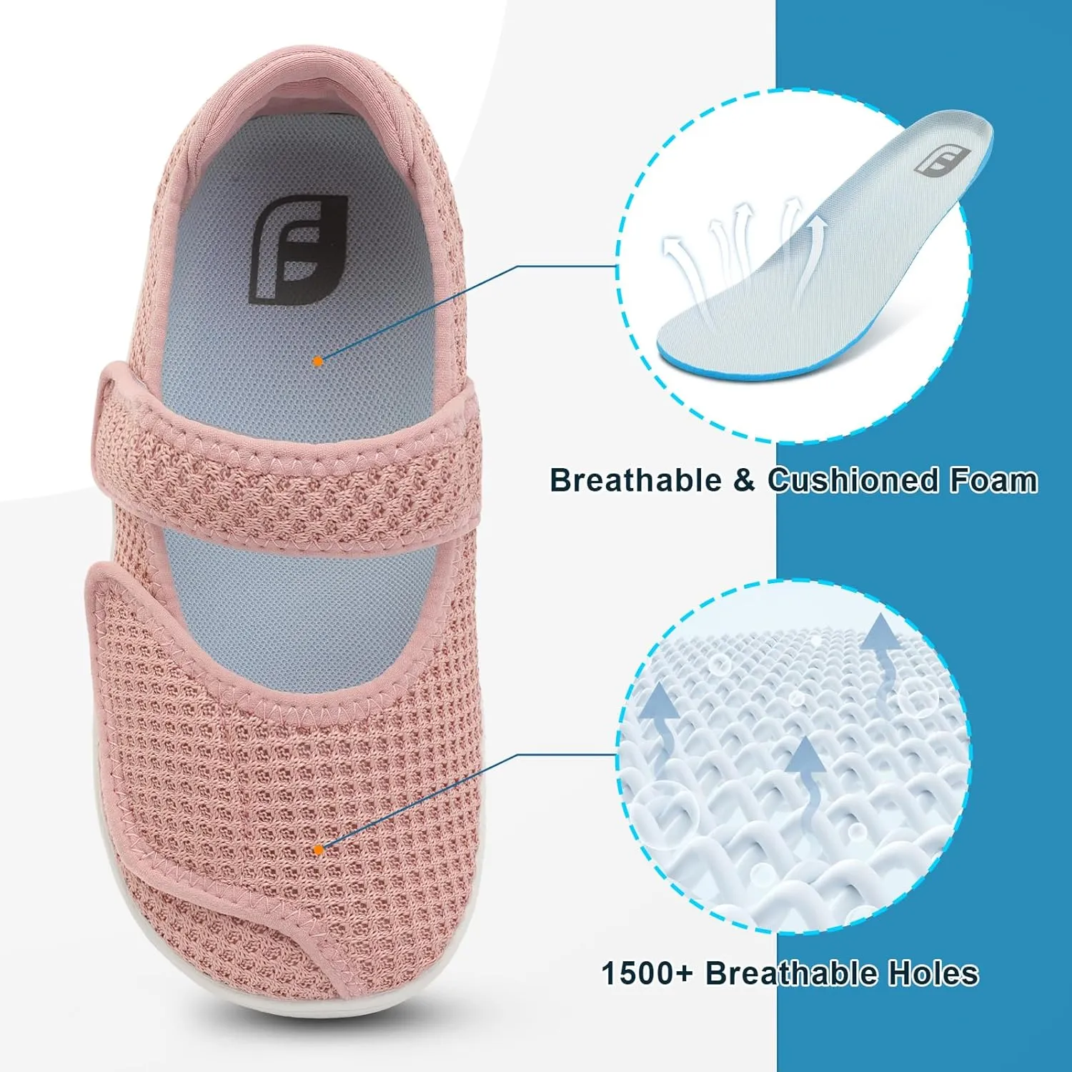 JOINFREE Womens Barefoot Walking Shoes Wide Diabetic Shoes Adjustable Mary Jane Shoes Flats Arthritis Edema Casual Shoes Breathable Slip on Sneakers Indoor Outdoor