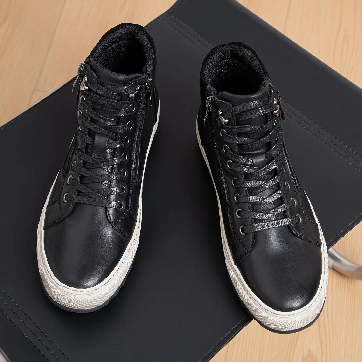 Jousen Mens Casual Shoes Leather High Top Fashion Sneakers for Men