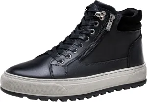 Jousen Mens Casual Shoes Leather High Top Fashion Sneakers for Men