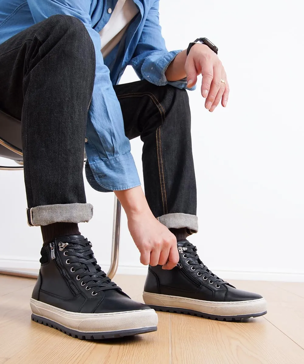 Jousen Mens Casual Shoes Leather High Top Fashion Sneakers for Men