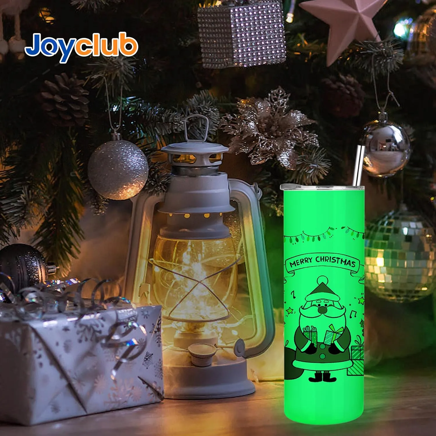 Joyclub 8 Pack Sublimation Tumblers Glow in the Dark 20 oz Bulk Blank Tumblers Skinny Straight Flat Bottom Cups White with Lid and Straw