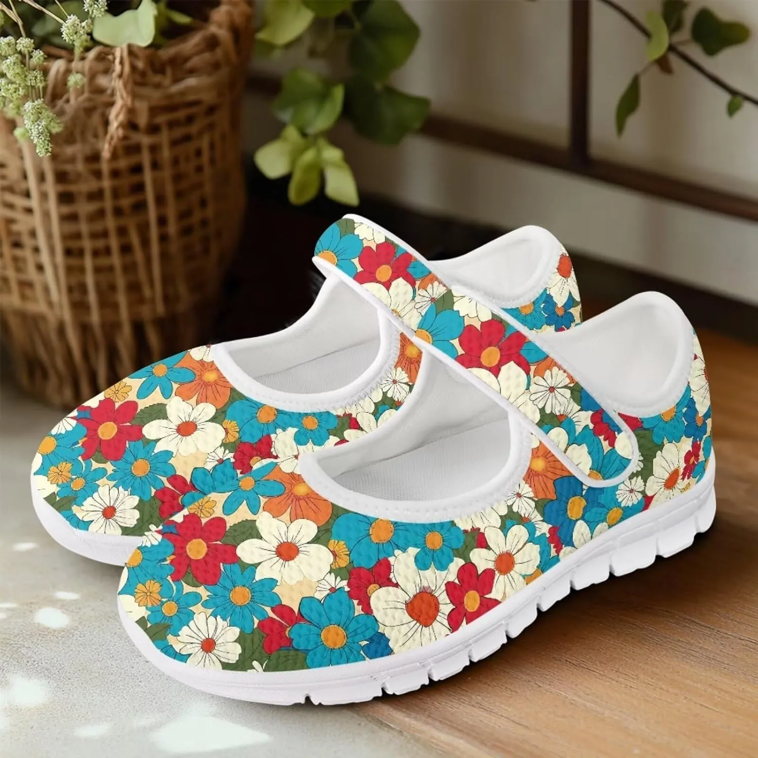 JoyLamoria Aztec Running Horse Walking Shoes Stylish Strap Mary Jane Shoes Adjustable Barefoot Shoes Womens US 4-9