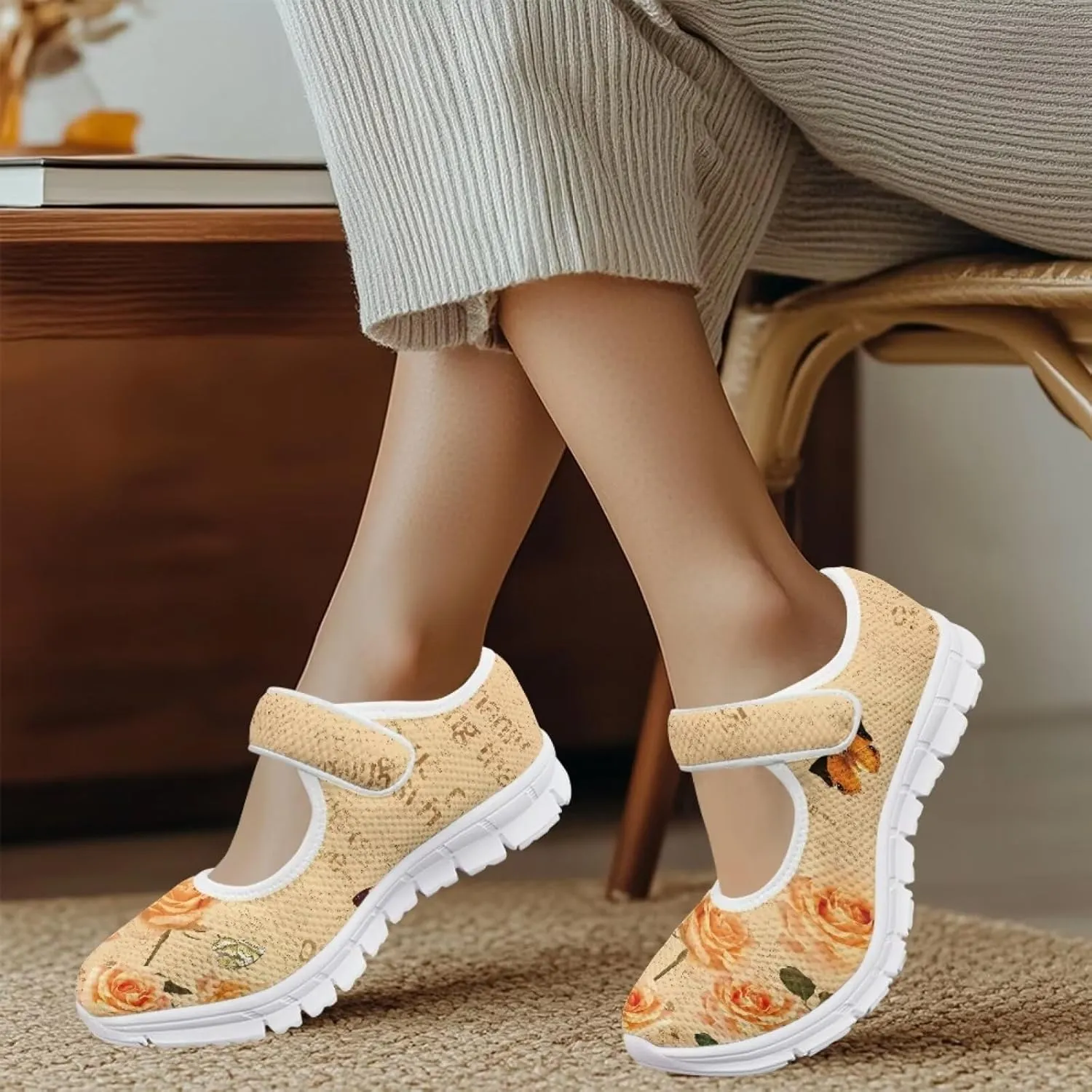JoyLamoria Aztec Running Horse Walking Shoes Stylish Strap Mary Jane Shoes Adjustable Barefoot Shoes Womens US 4-9