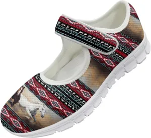 JoyLamoria Aztec Running Horse Walking Shoes Stylish Strap Mary Jane Shoes Adjustable Barefoot Shoes Womens US 4-9