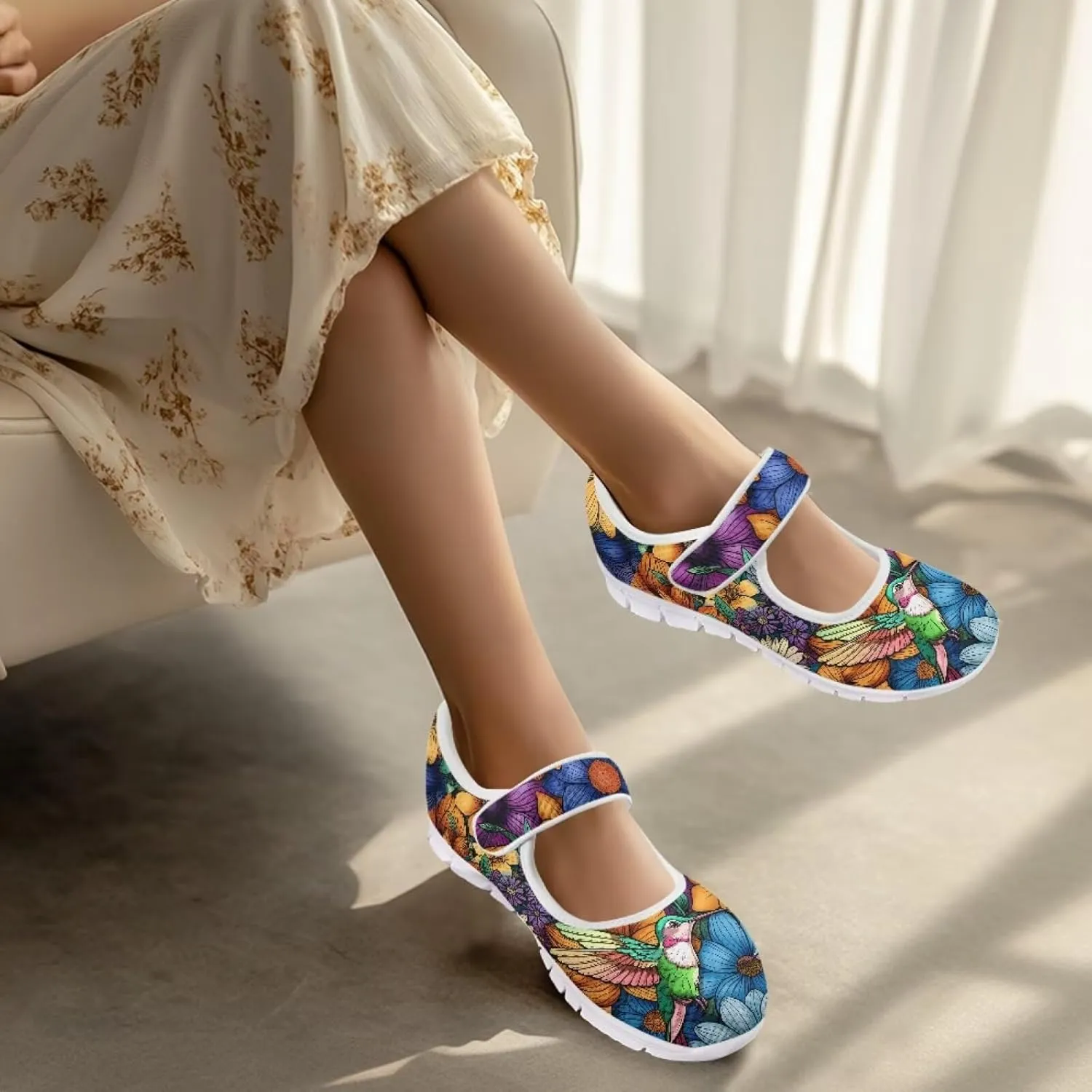 JoyLamoria Dragonfly Butterfly Walking Shoes Comfort Diabetic Shoes Wide Elderly Shoes Platform,US 4-9