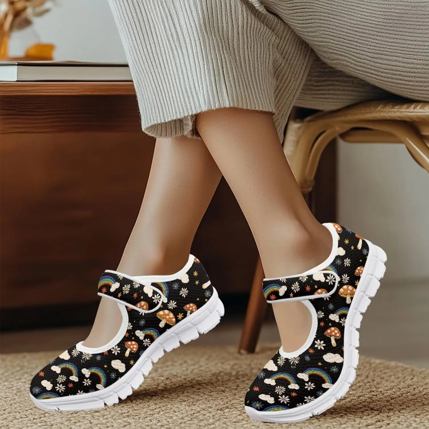 JoyLamoria Retro Sunflower Walking Shoes Non-Skid Breathable Flats Fashion Causal Dress Shoes for Flower Party Mary Jane Flats