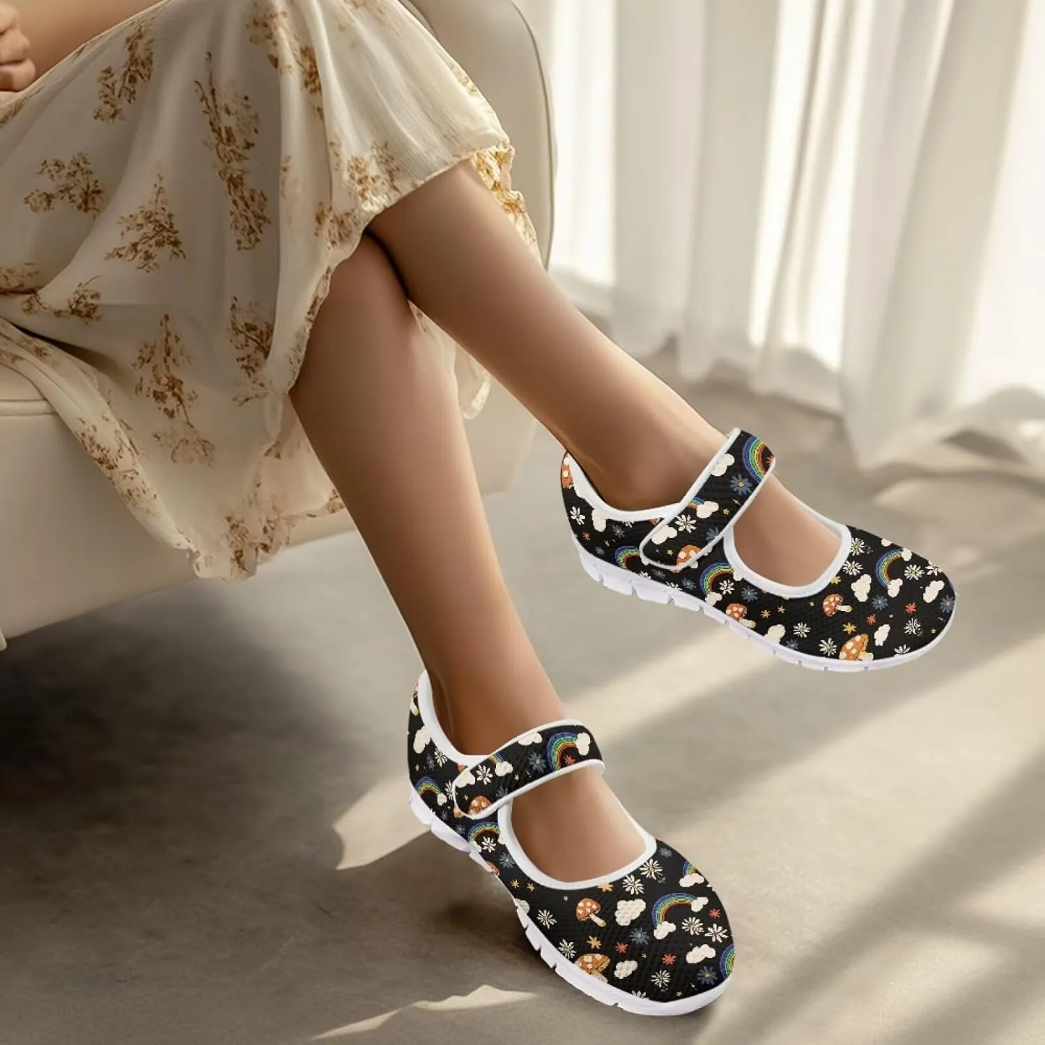 JoyLamoria Retro Sunflower Walking Shoes Non-Skid Breathable Flats Fashion Causal Dress Shoes for Flower Party Mary Jane Flats