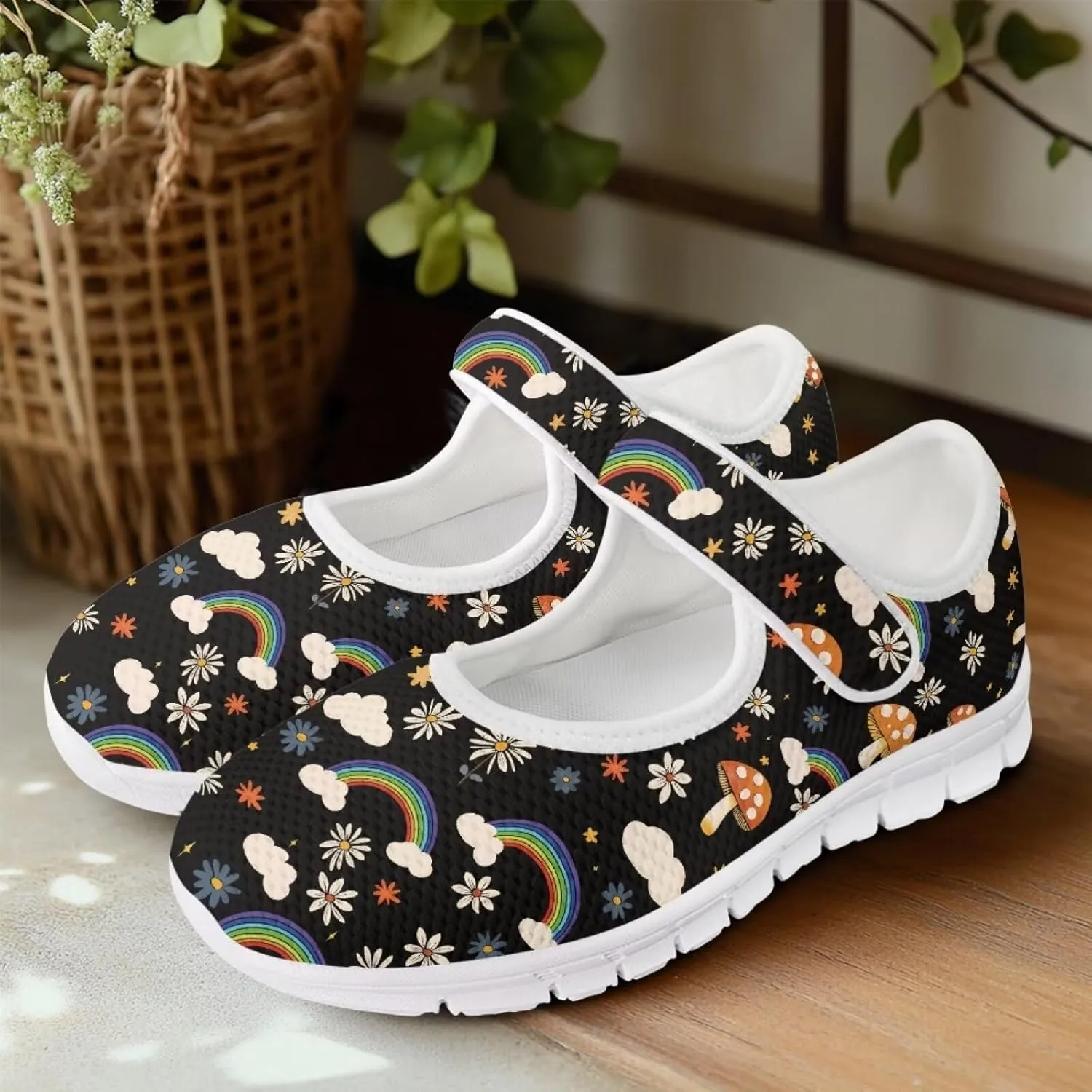 JoyLamoria Retro Sunflower Walking Shoes Non-Skid Breathable Flats Fashion Causal Dress Shoes for Flower Party Mary Jane Flats