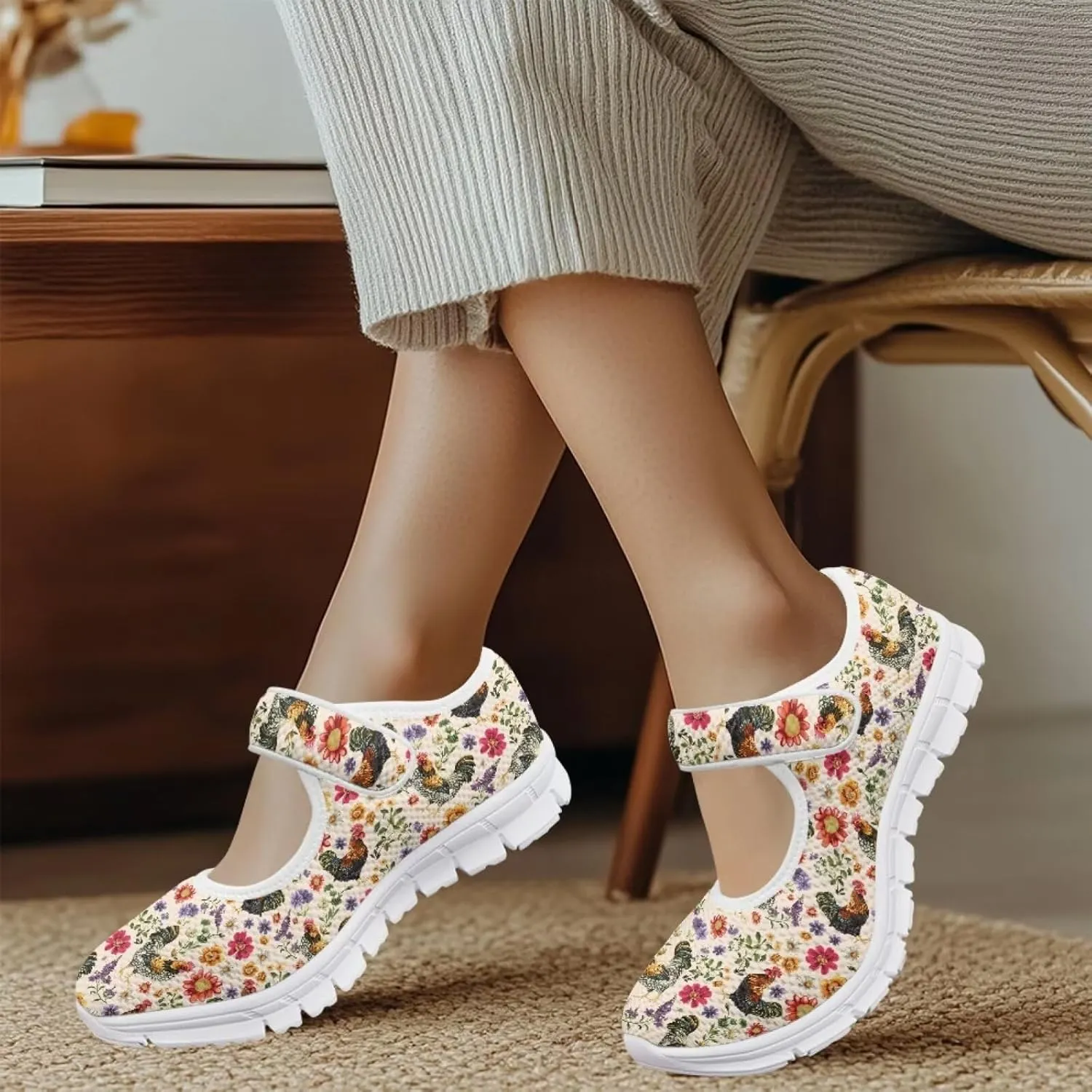 JoyLamoria Skull Rose Flats for Women Mesh Sneakers Fashion Causal Walking Shoes Womens Mary Jane Sneakers Y2K Gothic Footwear