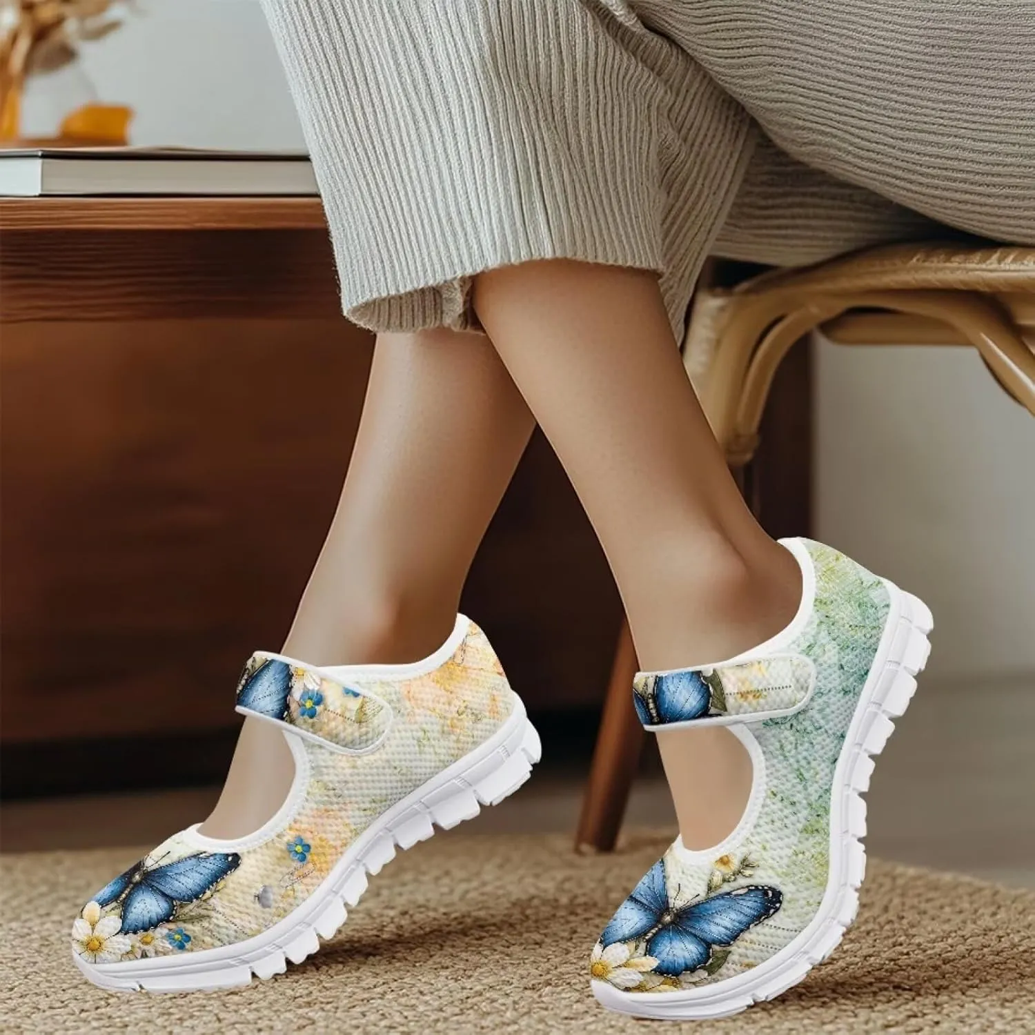 JoyLamoria Valentine's Day Walking Shoes Wide Diabetic Shoes Adjustable Barefoot Shoes Rainbow Love Print for Womens