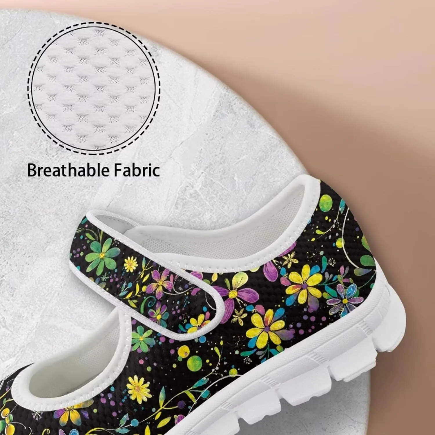 JoyLamoria Valentine's Day Walking Shoes Wide Diabetic Shoes Adjustable Barefoot Shoes Rainbow Love Print for Womens