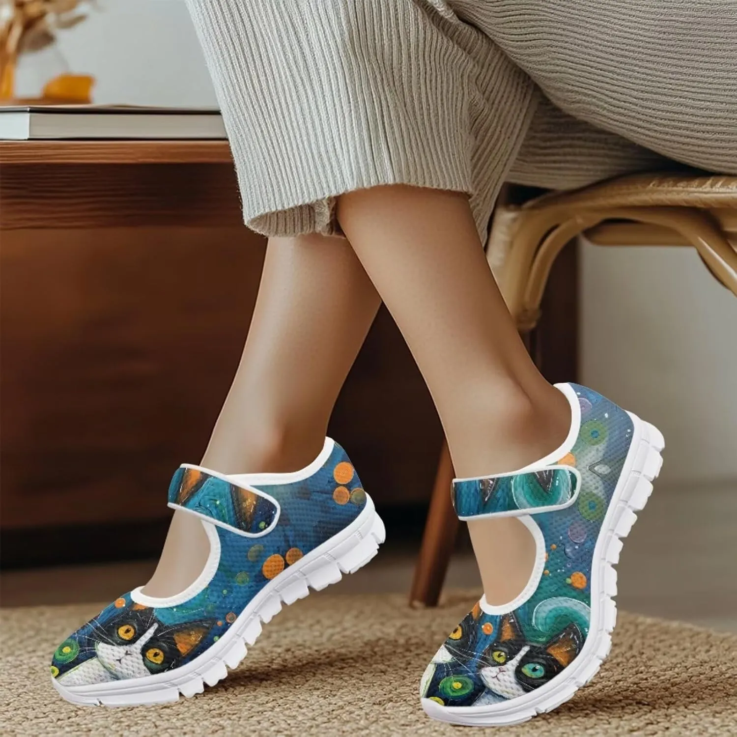 JoyLamoria Valentine's Day Walking Shoes Wide Diabetic Shoes Adjustable Barefoot Shoes Rainbow Love Print for Womens