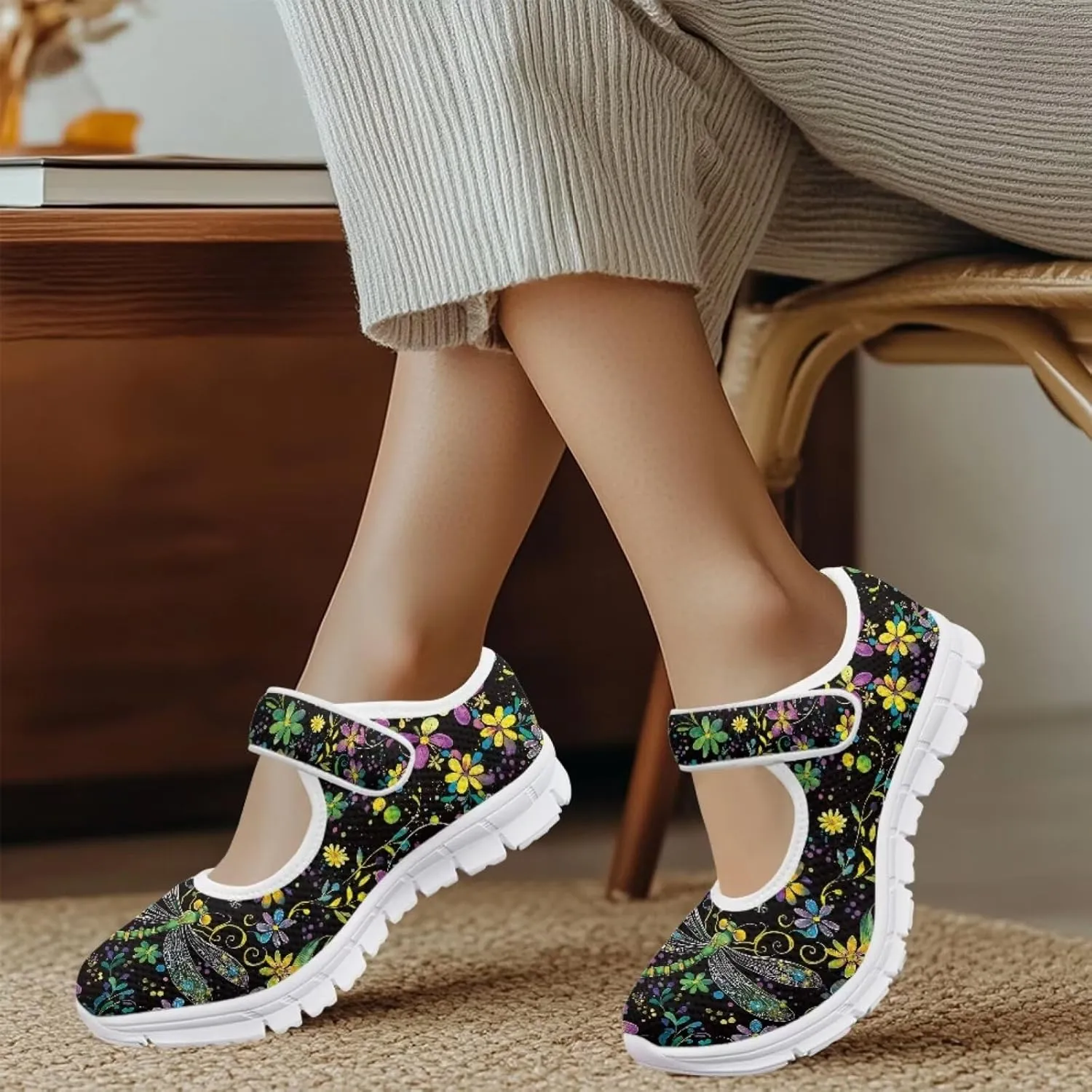 JoyLamoria Valentine's Day Walking Shoes Wide Diabetic Shoes Adjustable Barefoot Shoes Rainbow Love Print for Womens