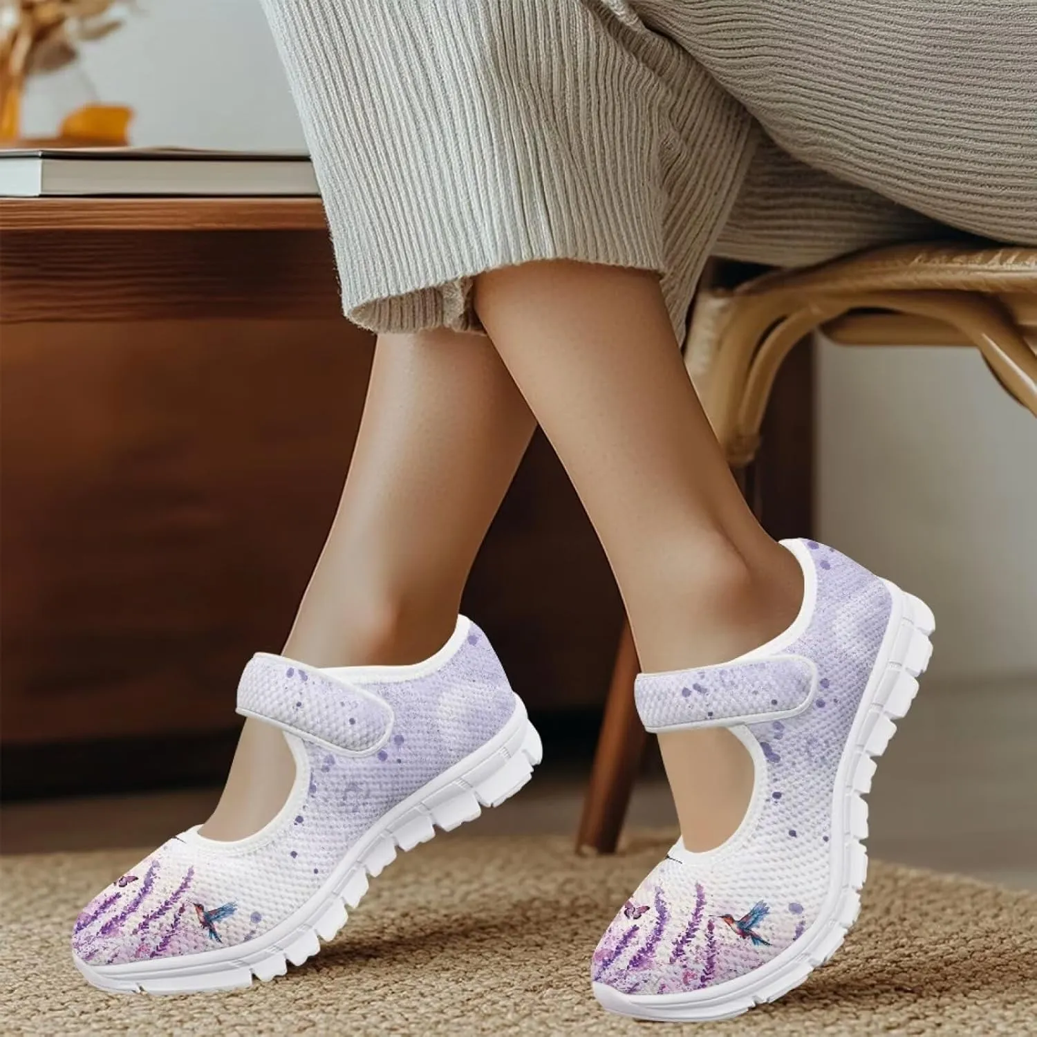 JoyLamoria Valentine's Day Walking Shoes Wide Diabetic Shoes Adjustable Barefoot Shoes Rainbow Love Print for Womens