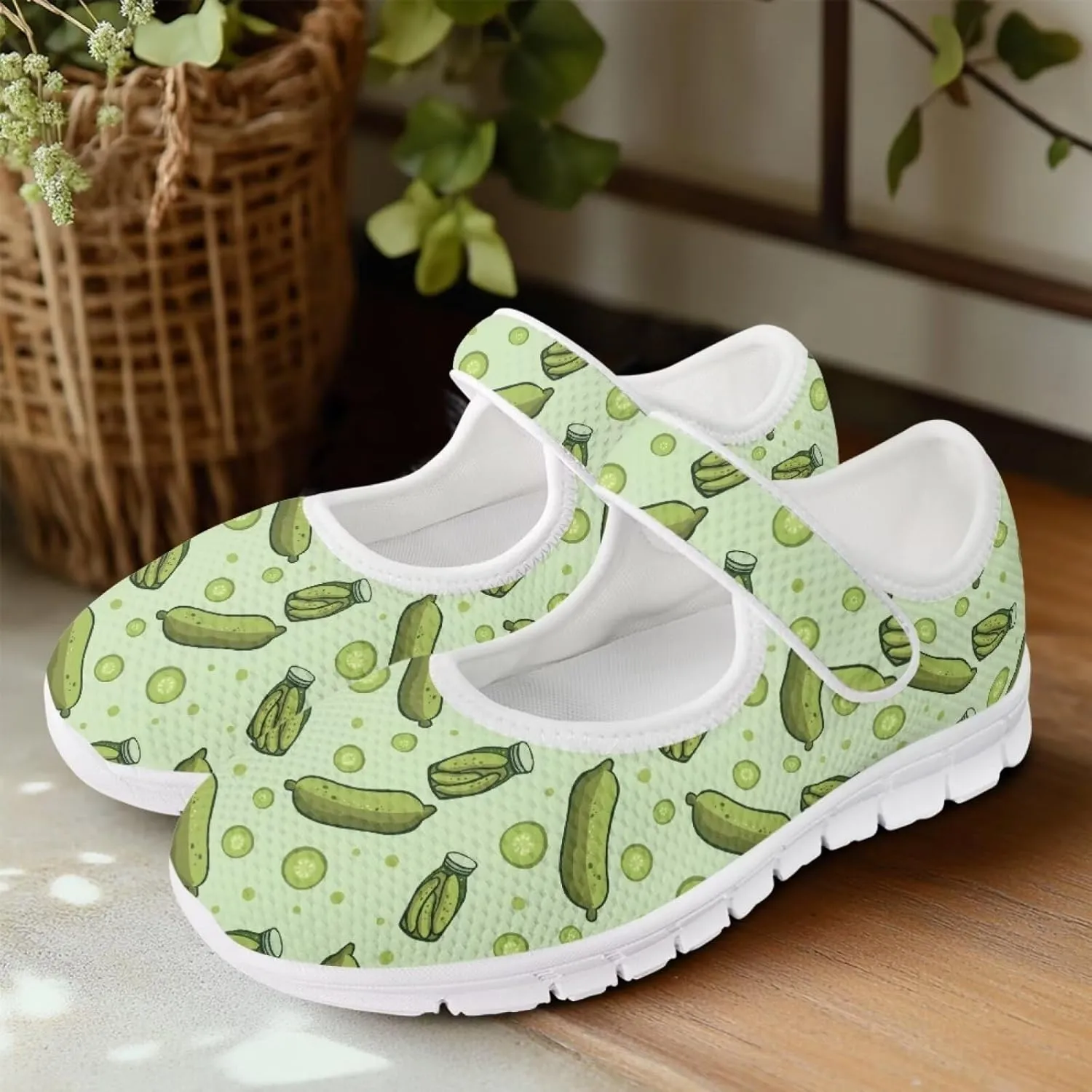 JoyLamoria Womens Walking Shoes Fashion Causal Mary Jane Flats Wide Diabetic Arthritis Edema Shoes,Green Pickles