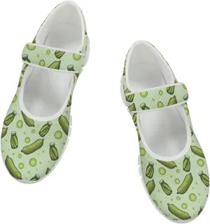 JoyLamoria Womens Walking Shoes Fashion Causal Mary Jane Flats Wide Diabetic Arthritis Edema Shoes,Green Pickles
