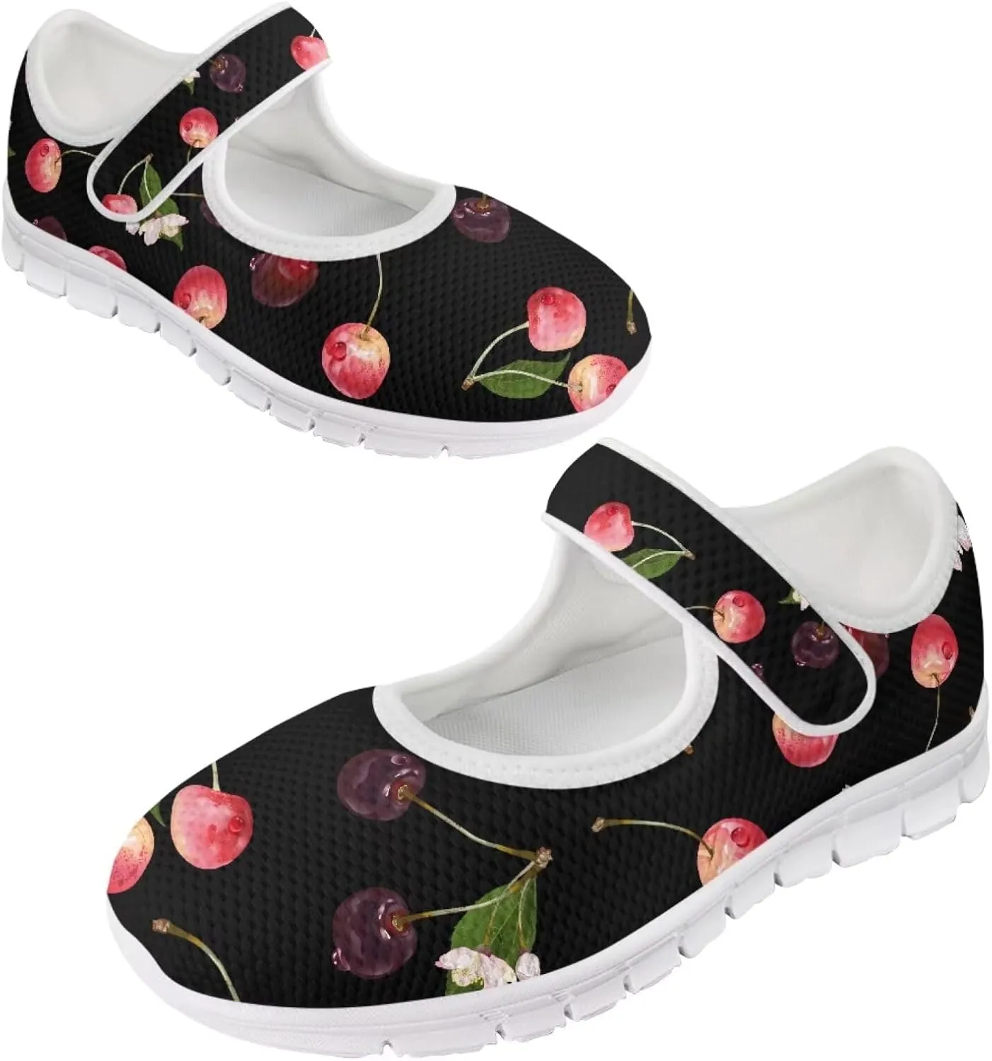 JoyLamoria Womens Walking Shoes Wide Diabetic Shoes Cute Cat Print Adjustable Barefoot Shoes Breathable Mary Jane Flats