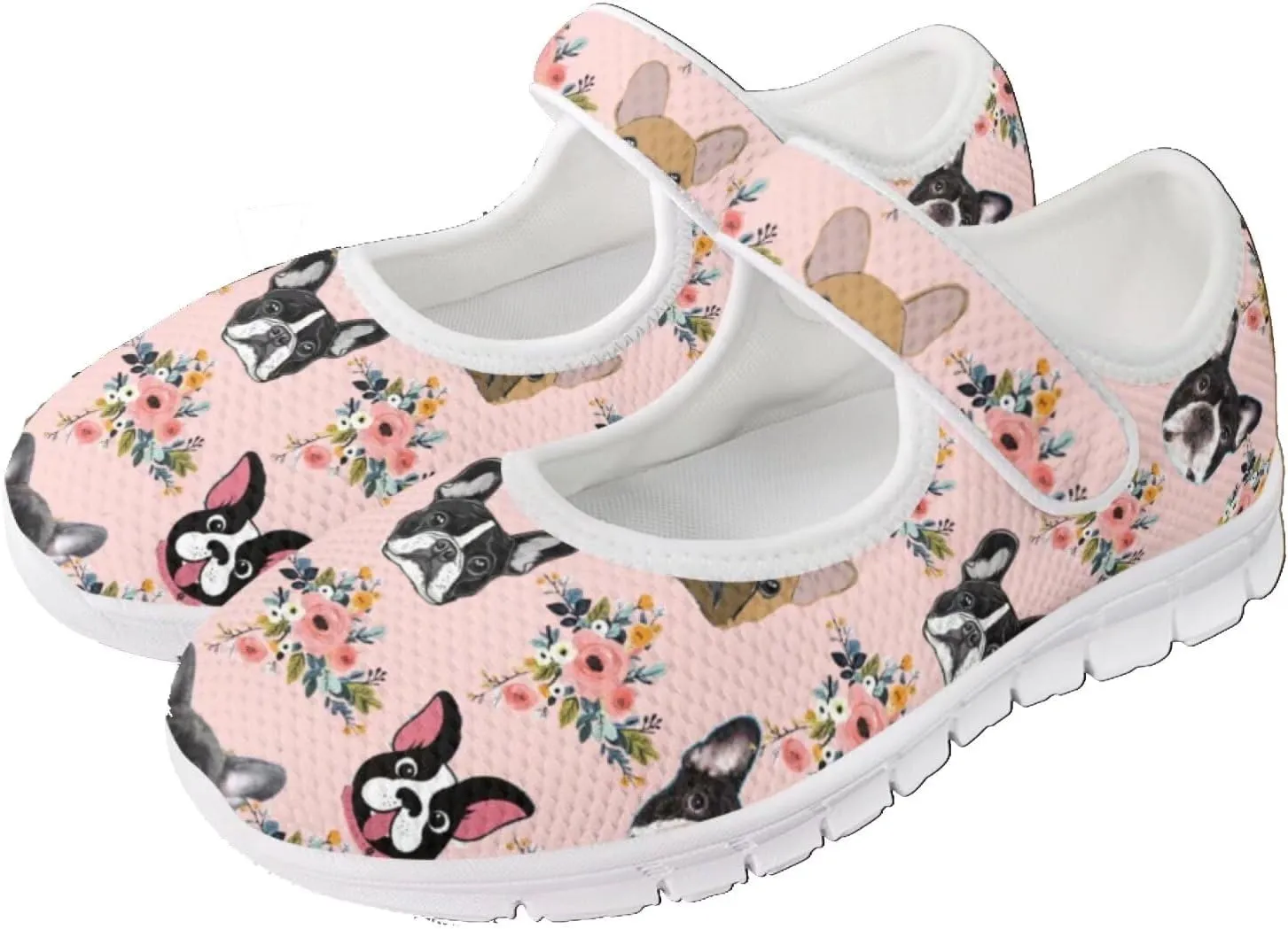 JoyLamoria Womens Walking Shoes Wide Diabetic Shoes Cute Cat Print Adjustable Barefoot Shoes Breathable Mary Jane Flats