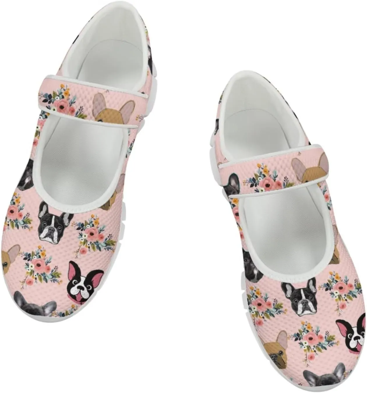 JoyLamoria Womens Walking Shoes Wide Diabetic Shoes Cute Cat Print Adjustable Barefoot Shoes Breathable Mary Jane Flats