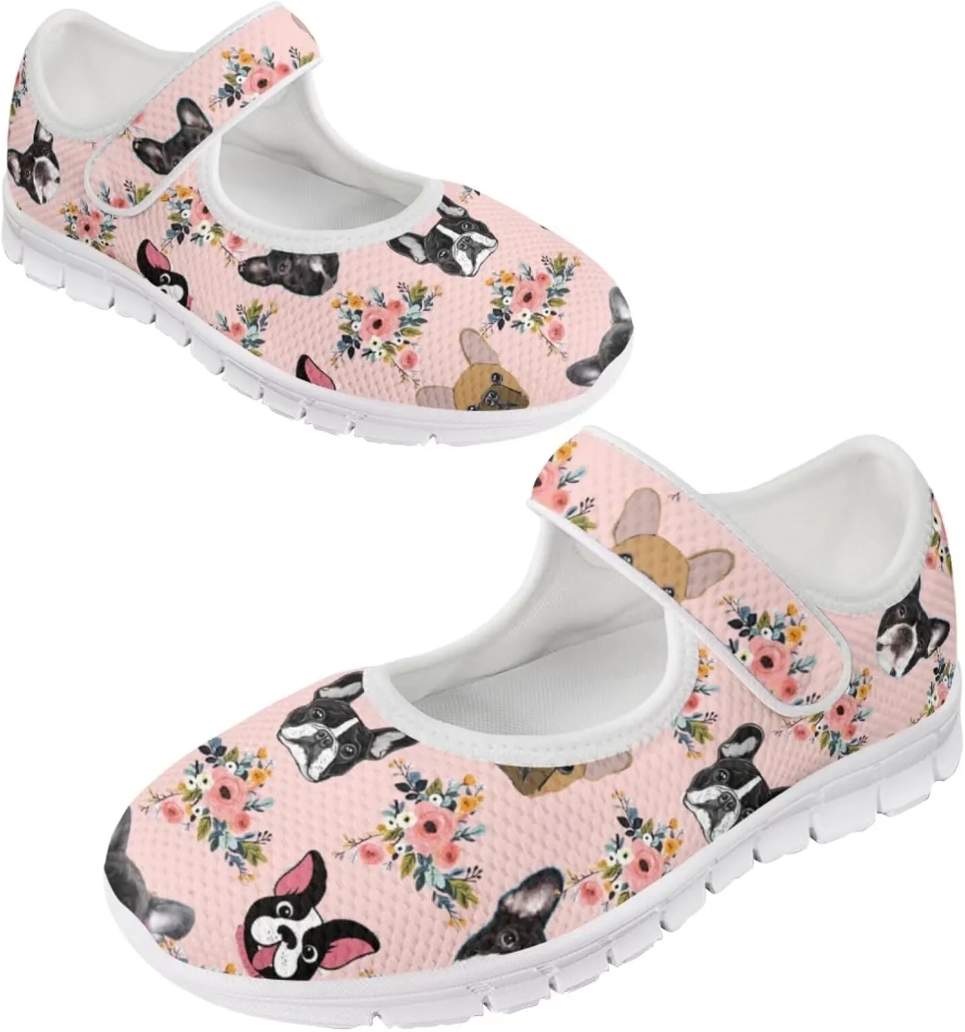 JoyLamoria Womens Walking Shoes Wide Diabetic Shoes Cute Cat Print Adjustable Barefoot Shoes Breathable Mary Jane Flats