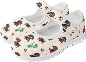 JoyLamoria Womens Walking Shoes Wide Diabetic Shoes Cute Cat Print Adjustable Barefoot Shoes Breathable Mary Jane Flats