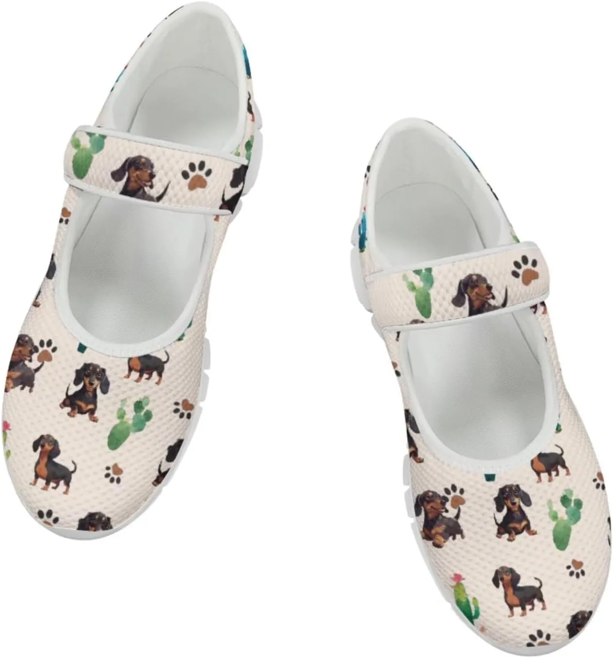 JoyLamoria Womens Walking Shoes Wide Diabetic Shoes Cute Cat Print Adjustable Barefoot Shoes Breathable Mary Jane Flats