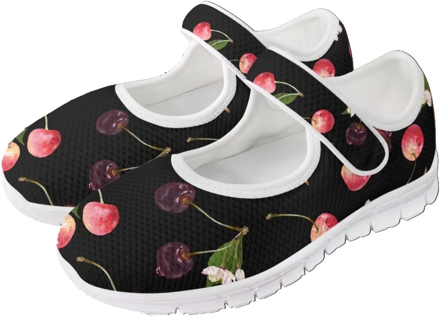 JoyLamoria Womens Walking Shoes Wide Diabetic Shoes Cute Cat Print Adjustable Barefoot Shoes Breathable Mary Jane Flats