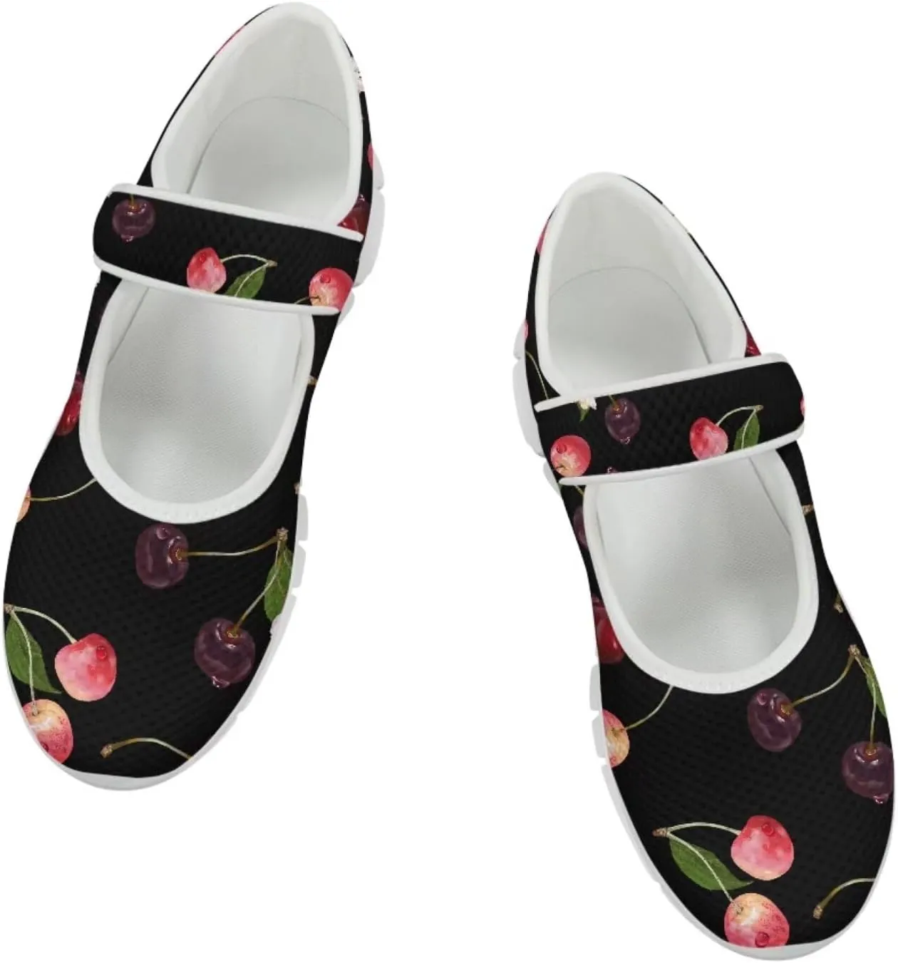 JoyLamoria Womens Walking Shoes Wide Diabetic Shoes Cute Cat Print Adjustable Barefoot Shoes Breathable Mary Jane Flats