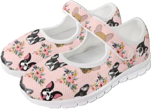 JoyLamoria Womens Walking Shoes Wide Diabetic Shoes Cute Cat Print Adjustable Barefoot Shoes Breathable Mary Jane Flats