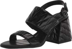 KARL LAGERFELD womens Sarina Quilted Open Toe Leather Heeled Sandal