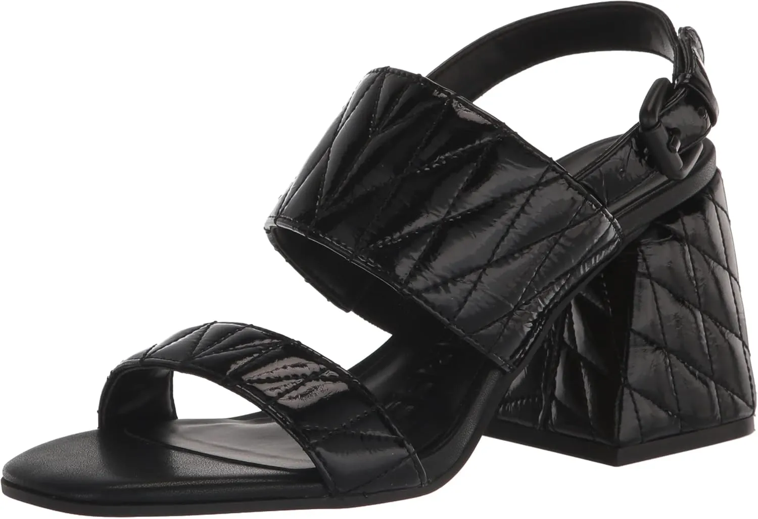 KARL LAGERFELD womens Sarina Quilted Open Toe Leather Heeled Sandal