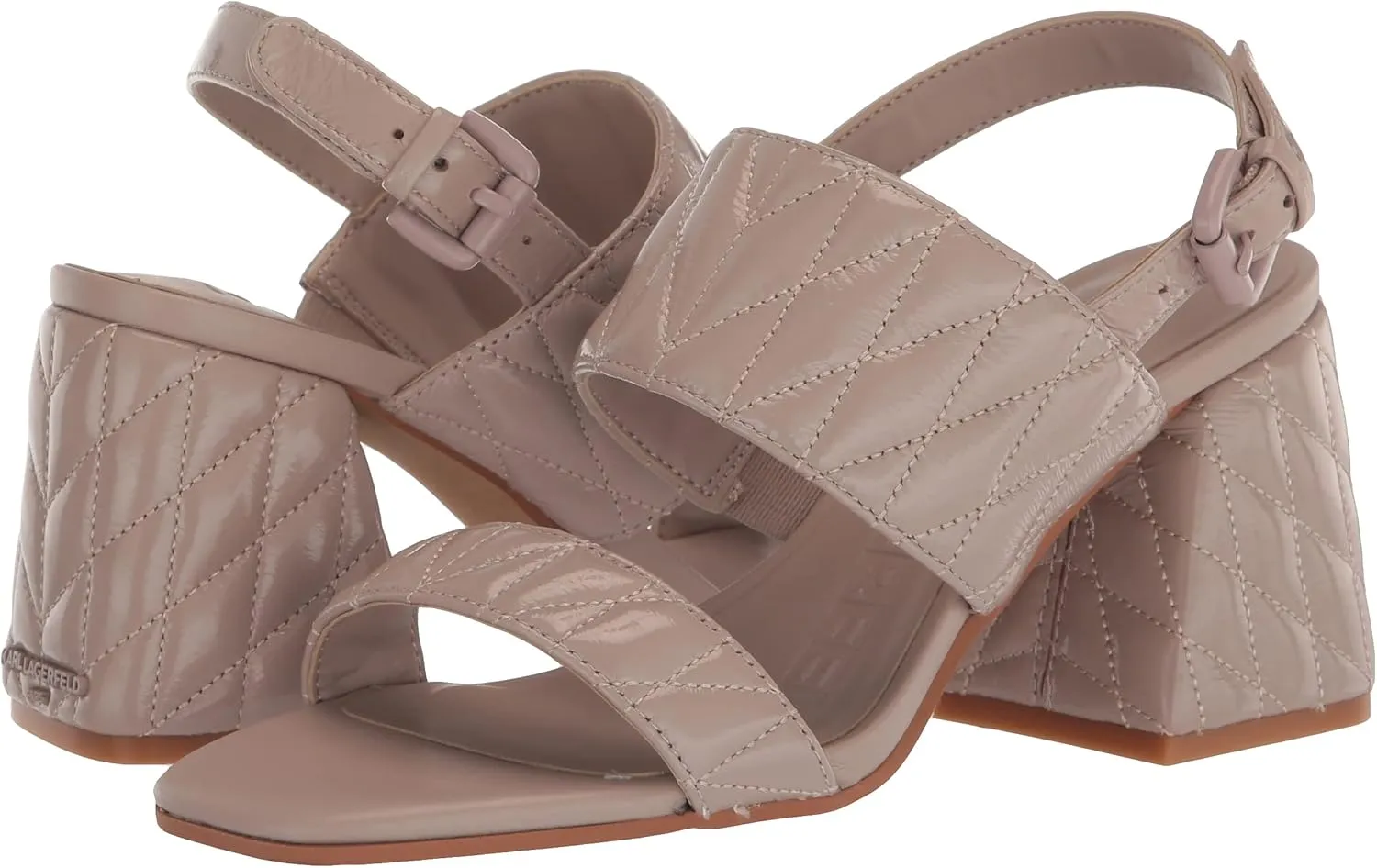 KARL LAGERFELD womens Sarina Quilted Open Toe Leather Heeled Sandal
