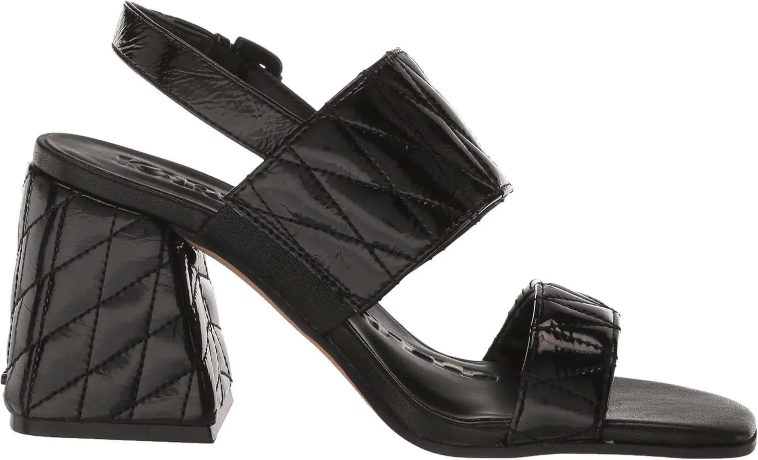 KARL LAGERFELD womens Sarina Quilted Open Toe Leather Heeled Sandal