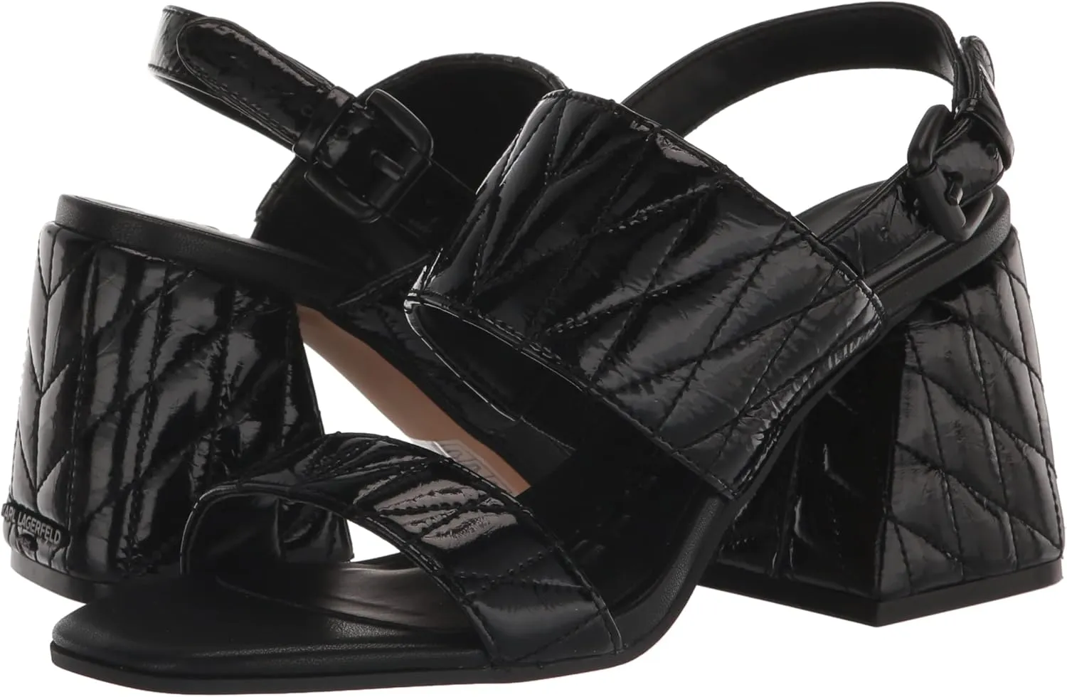 KARL LAGERFELD womens Sarina Quilted Open Toe Leather Heeled Sandal