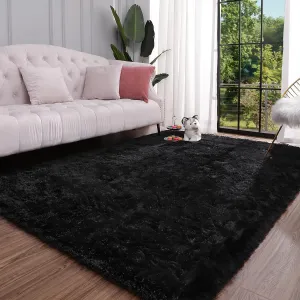 Keeko Fluffy Area Rugs for Bedroom Living Room, 4x5.3 Soft Plush Bedside Rug Modern Indoor Throw Rug Shag Fuzzy Nursery Carpet Non Slip Rugs for Kids Girls Baby Teen Dorm Room Home Decor Black