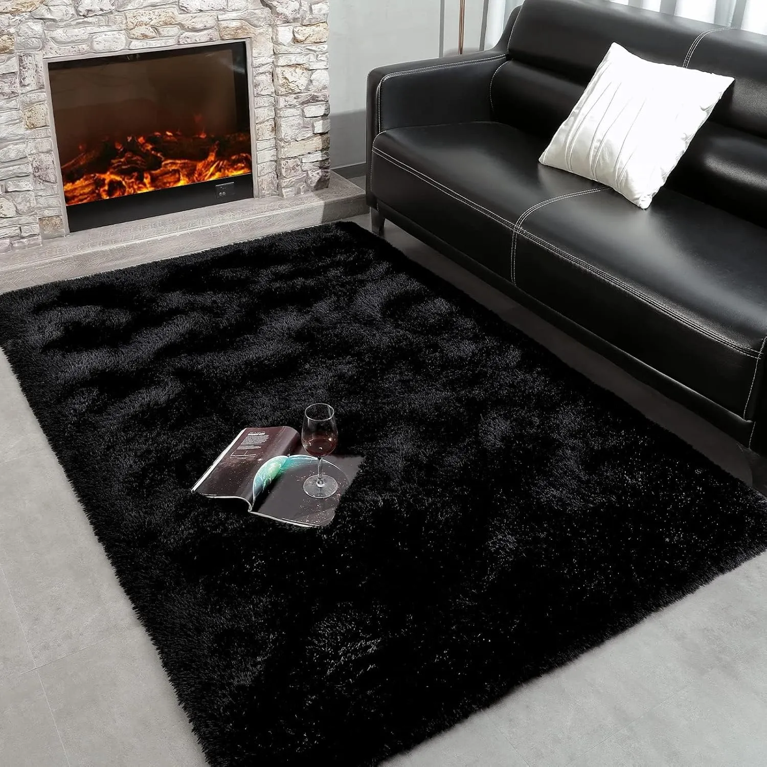 Keeko Fluffy Area Rugs for Bedroom Living Room, 4x5.3 Soft Plush Bedside Rug Modern Indoor Throw Rug Shag Fuzzy Nursery Carpet Non Slip Rugs for Kids Girls Baby Teen Dorm Room Home Decor Black