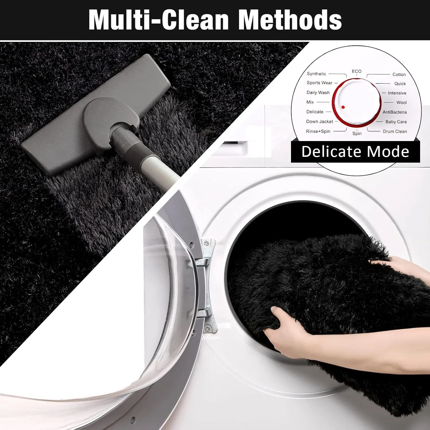 Keeko Fluffy Area Rugs for Bedroom Living Room, 4x5.3 Soft Plush Bedside Rug Modern Indoor Throw Rug Shag Fuzzy Nursery Carpet Non Slip Rugs for Kids Girls Baby Teen Dorm Room Home Decor Black