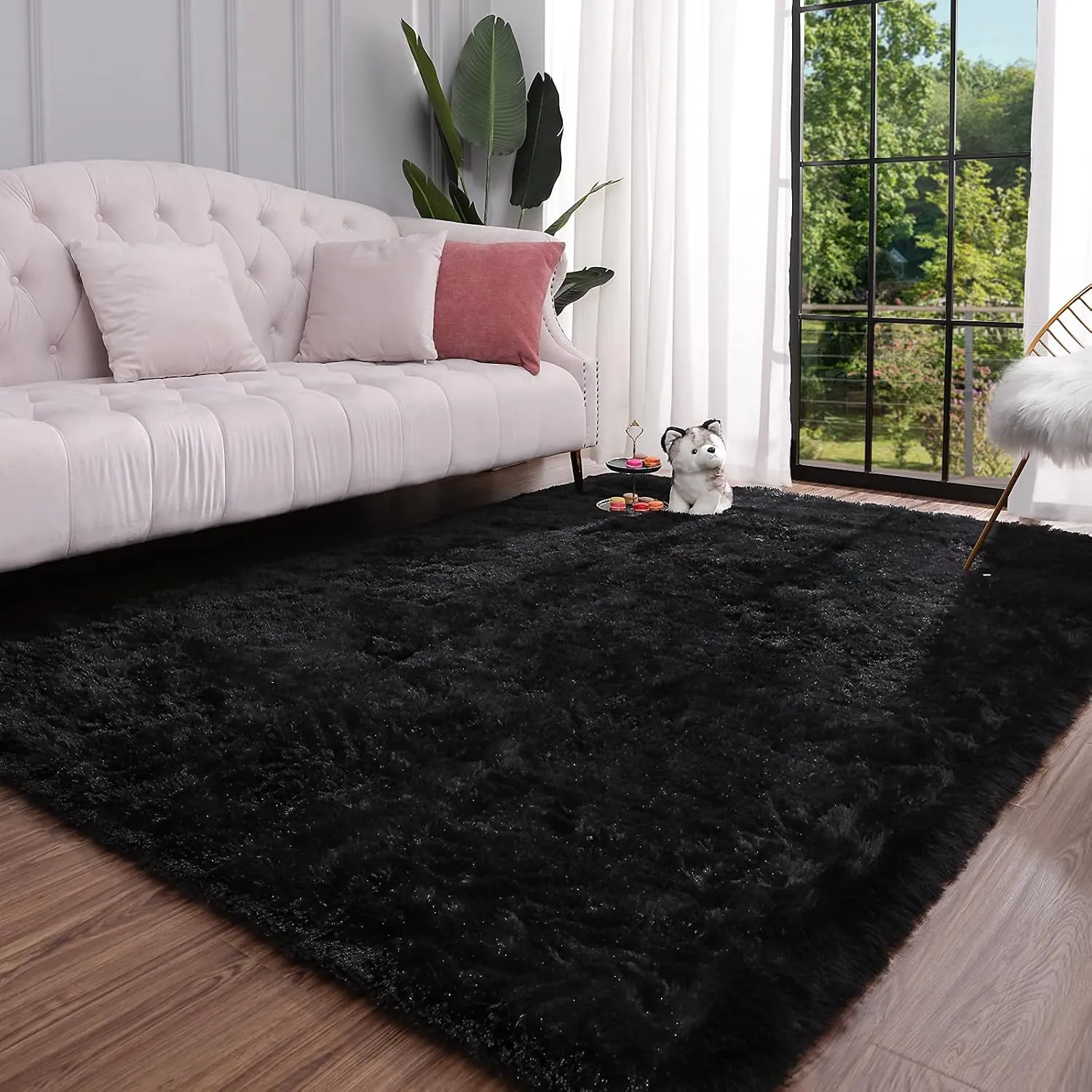 Keeko Fluffy Area Rugs for Bedroom Living Room, 4x5.3 Soft Plush Bedside Rug Modern Indoor Throw Rug Shag Fuzzy Nursery Carpet Non Slip Rugs for Kids Girls Baby Teen Dorm Room Home Decor Black