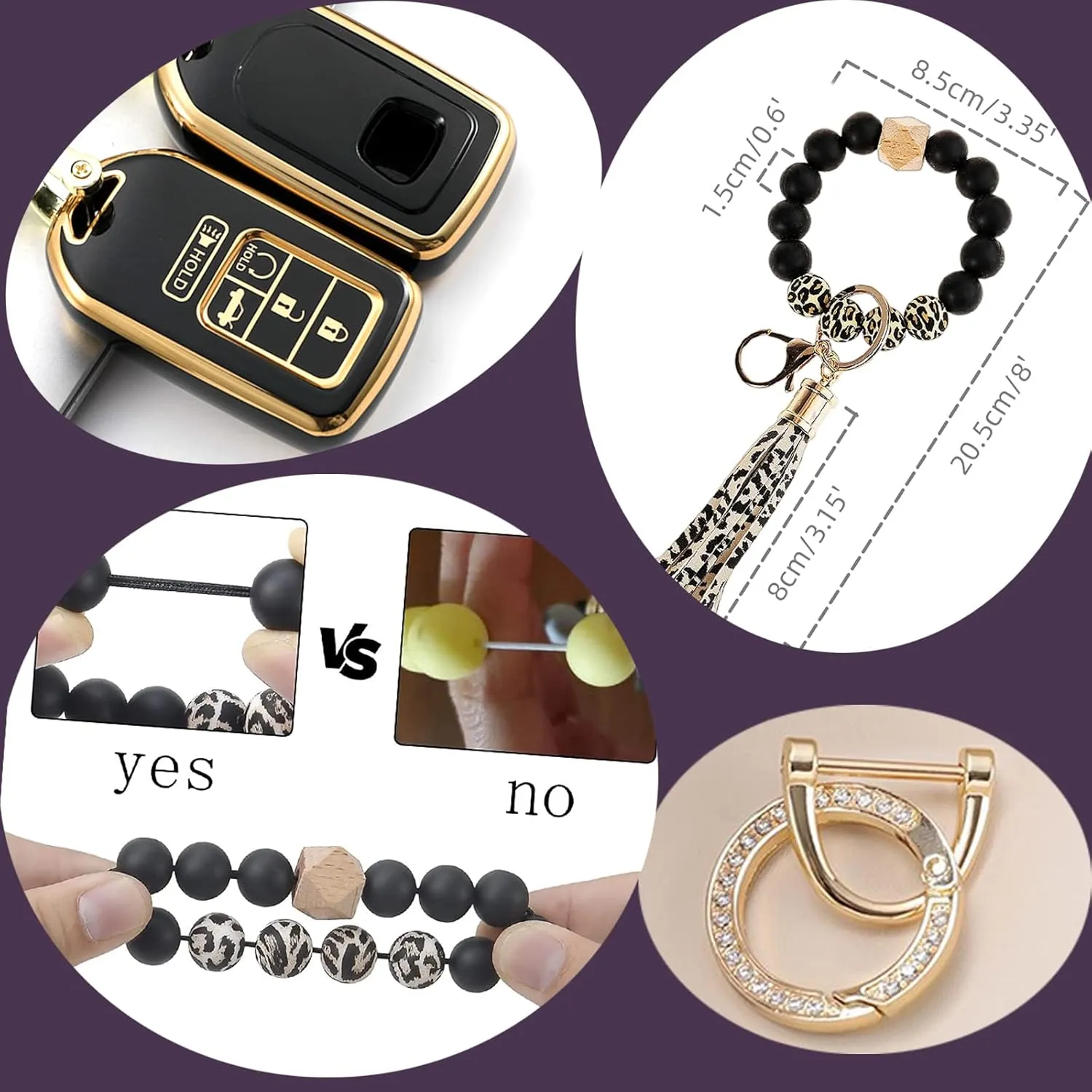 Key Fob Cover Case with Bling Fashion Holder Fit for Honda Accord Civic CRV Pilot Odyssey Smart Premium TPU Full Cover Black
