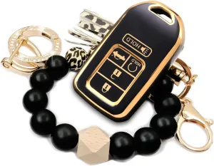 Key Fob Cover Case with Bling Fashion Holder Fit for Honda Accord Civic CRV Pilot Odyssey Smart Premium TPU Full Cover Black