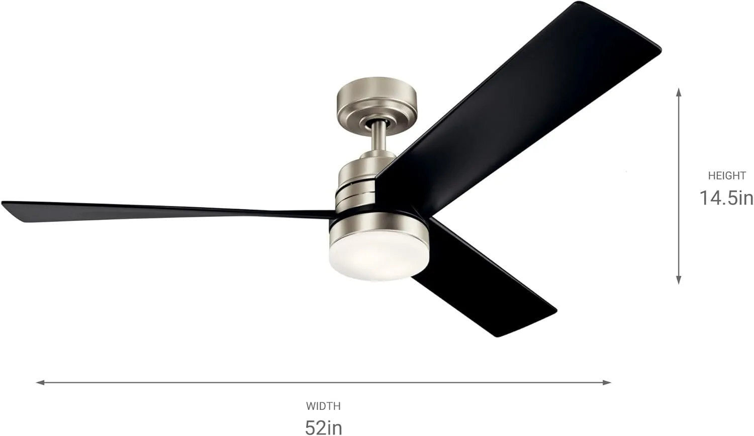 KICHLER Spyn 52 in. Integrated LED Indoor Brushed Nickel Downrod Mount Ceiling Fan with Light Kit and Wall Control 300275NI