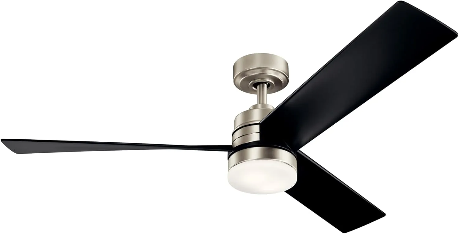 KICHLER Spyn 52 in. Integrated LED Indoor Brushed Nickel Downrod Mount Ceiling Fan with Light Kit and Wall Control 300275NI