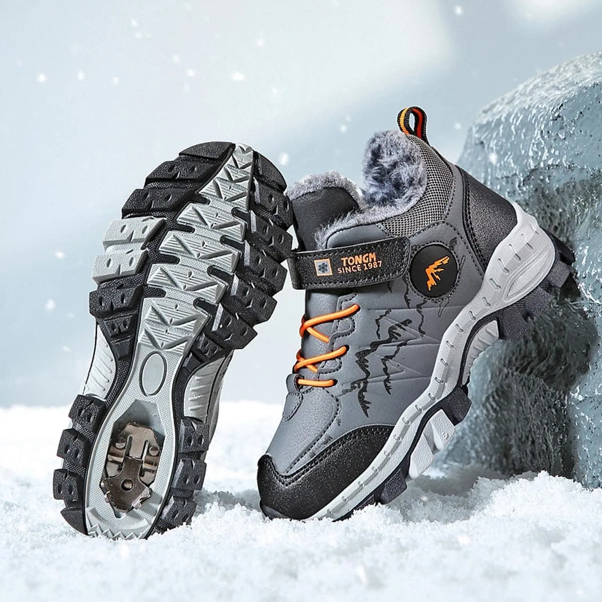 Kids Boys Girls Snow Hiking Boots Winter Plush Warm Ankle Boots Outdoor Waterproof Anti Skid Trekking Hiking Climbing Sneakers