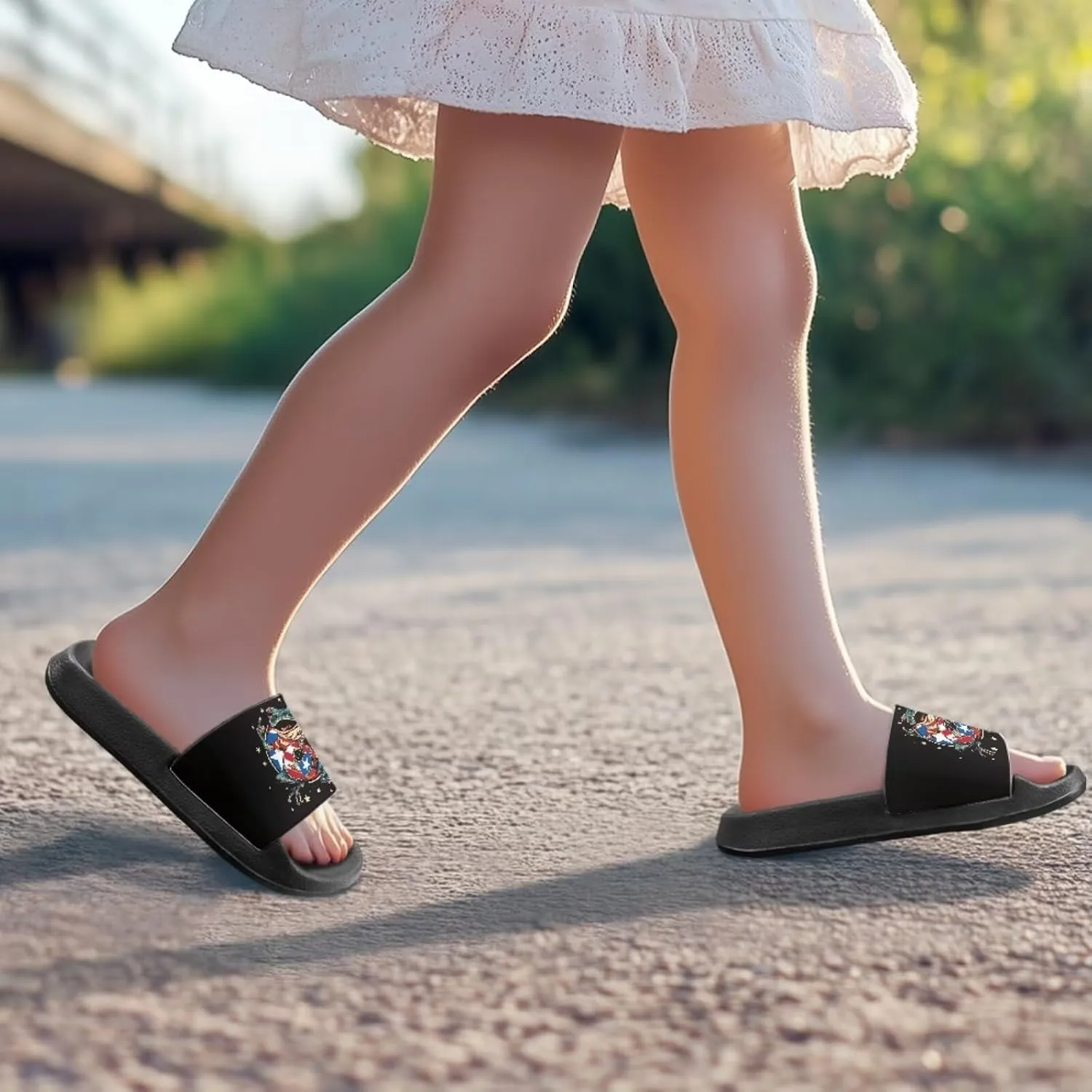 Kids Open Toe Slide Sandals for Boys Girls Comfortable Indoor & Outdoor Shower Slippers Patriotic Shoes for Kids