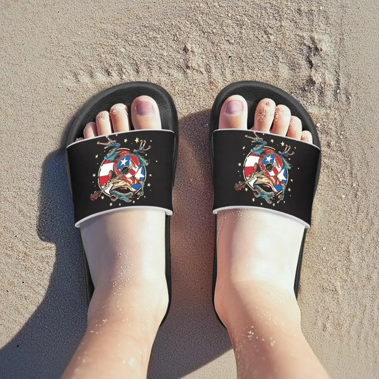 Kids Open Toe Slide Sandals for Boys Girls Comfortable Indoor & Outdoor Shower Slippers Patriotic Shoes for Kids