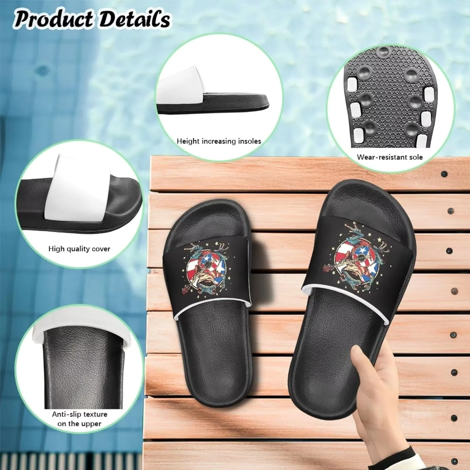 Kids Open Toe Slide Sandals for Boys Girls Comfortable Indoor & Outdoor Shower Slippers Patriotic Shoes for Kids