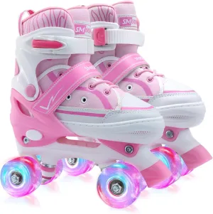 Kids Roller Skates for Boys Girls Youth, Adjustable Light-Up Canvas Quad Skate for Ages 5-8 & 8-12 Beginners' Outdoor Indoor Sports